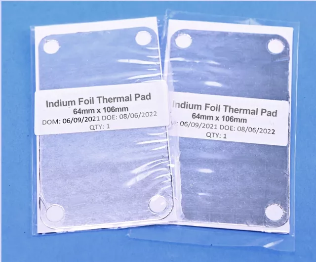2 Indium Foil Thermal Pads for Cooling 64mm x 80mm for Peltier CPU 100u