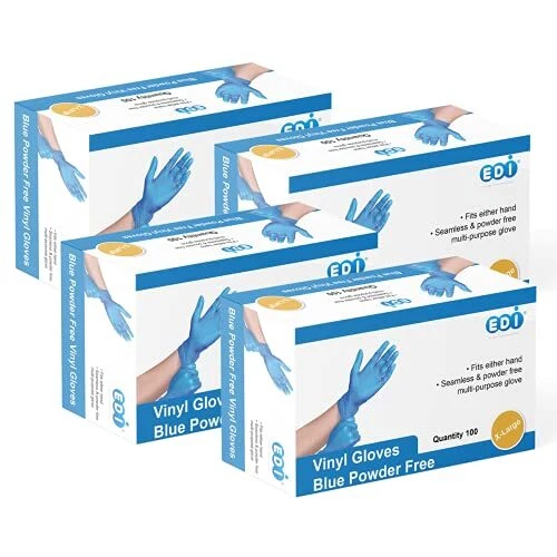 Disposable Vinyl Gloves (Blue) - Powder-Free, Latex-Free
