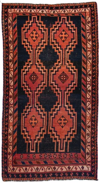 Geometric Tribal Semi Antique Wool 4'3X7'9 Oriental Rug Farmhouse Boho Carpet