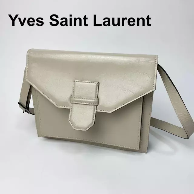 YVES SAINT LAURENT 2 Way Beige Clutch Shoulder Bag Size 7.7inch ...