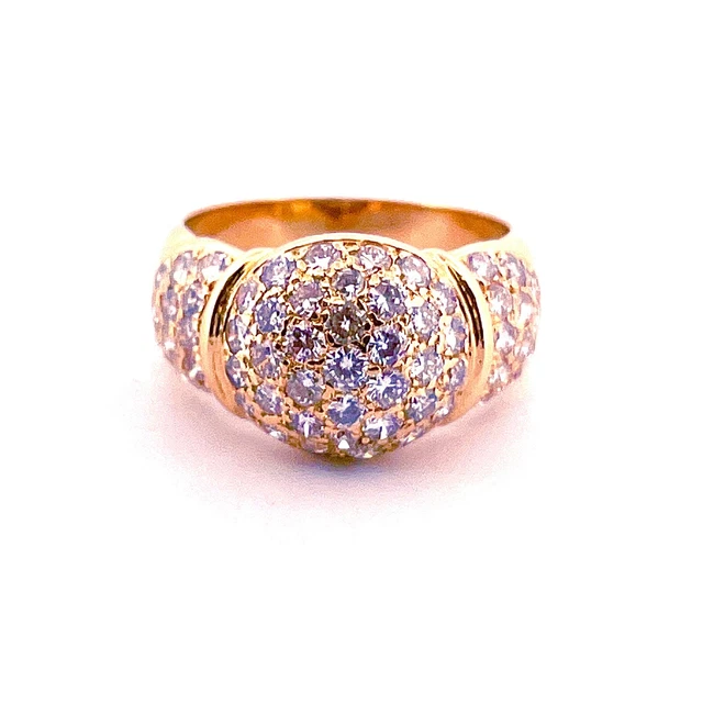 Bague Boule En Or Jaune 18 Carats Avec Diamant Central - Années 50, Taille 53, Occasion