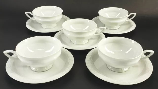 Antique Maria Tea Cups and Saucers Rosenthal Germany White Porcelain Set of 5