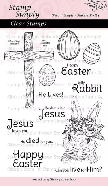 Stamp Simply Clear Stamps Easter Jesus Cross Bunny, and Eggs 4x6 Sheet 13 Pieces