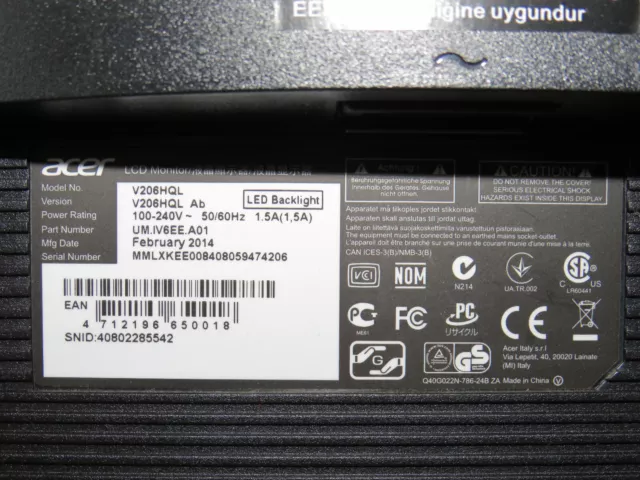 Ecran Moniteur PC 19.5" 20" pouces Acer - Avec Cables vidéo et alimentation 2