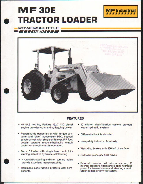 MASSEY FERGUSON MF 30E Industrial Tractor Loader Brochure Leaflet 5 MASSEY FERGUSON MF 30E Industrial Tractor Loader Brochure Leaflet 5