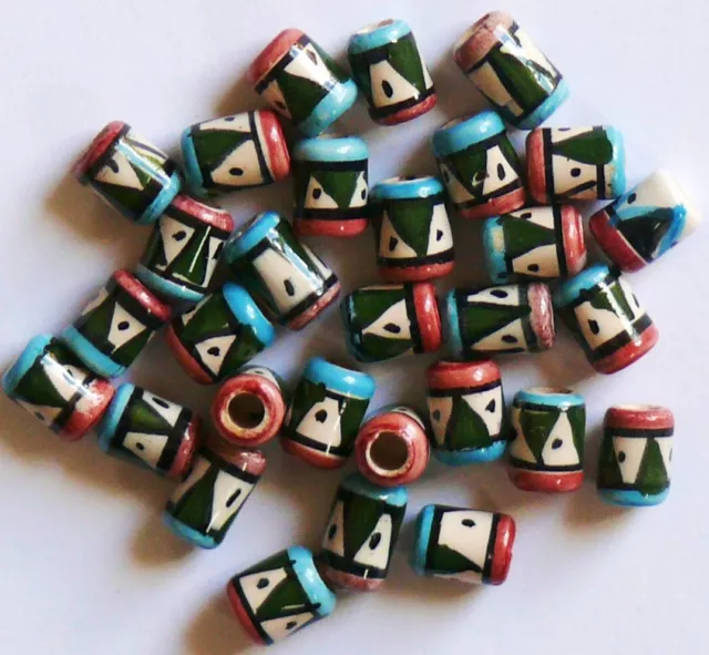 30 Keramik Perlen Peru: 6 mm Zylinder türkis rosa Indianer Ethno Schmuck basteln