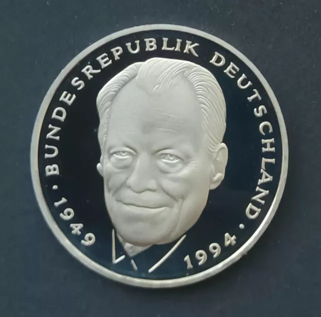 2 DM Mark Willy Brandt BRD Deutschland 1997 J, spiegelglanz