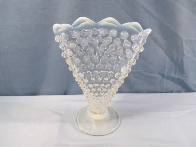Fenton French Opalescent Glass Hobnail Fan Vase 6" Tall