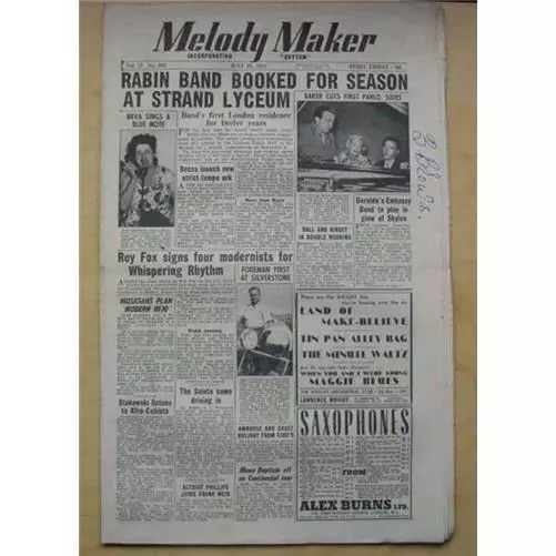 Various Jazz 1952 Melody Maker Magazine September 27 1952 (Has Some Wear/Ageing