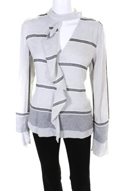 Derek Lam 10 Crosby Womens Gray Striped Ruffle Long Sleeve Sweater Top Size 6