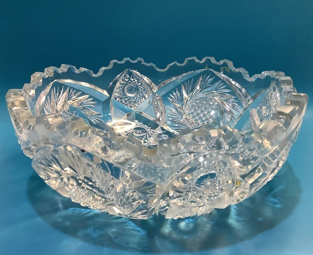 NUCUT  Signed Large Imperial Glass Lead Crystal Deep Cut Bowl 8” Wide
