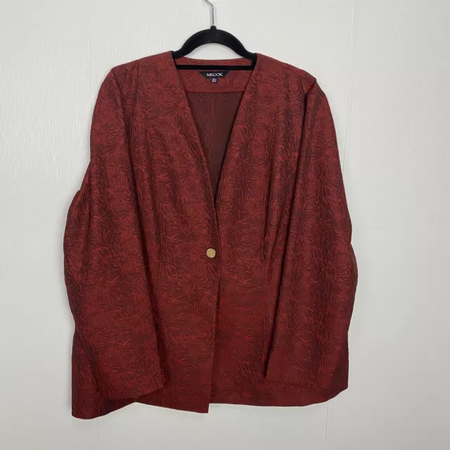 MISOOK Women’s Red One Button Jacquard Collarless Blazer Jacket Size XL.