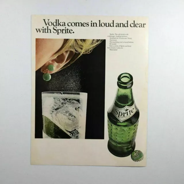 Vtg Sprite Vodka Comes in Loud and Clear with Sprite Print Ad