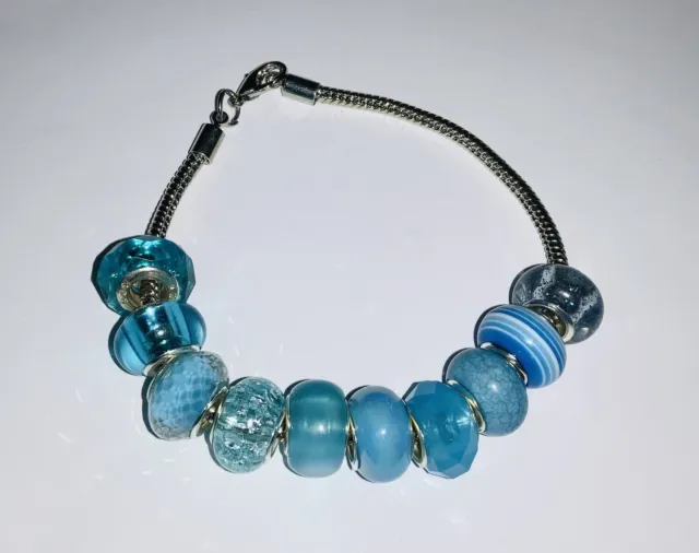10 Mixed BLUE Acrylic European Large Hole BEADS Jewellery Making Bracelets