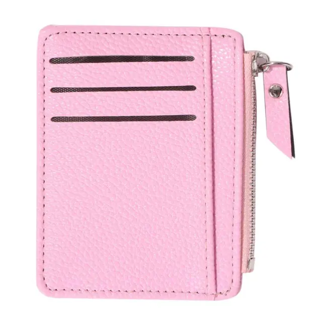 fr 5pcs Women Retro Leather Coin Purse Zipper Litchi Pattern Card Holder(Pink)