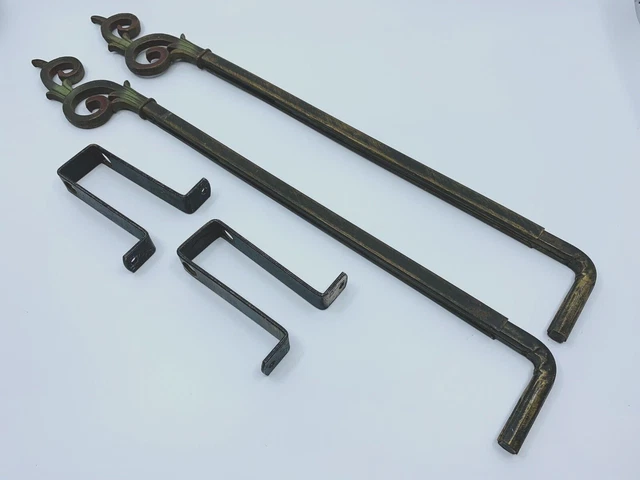 2 Vintage Victorian Art Deco Swing Arm Curtain Rods with Brackets 18 3/8” Long 2