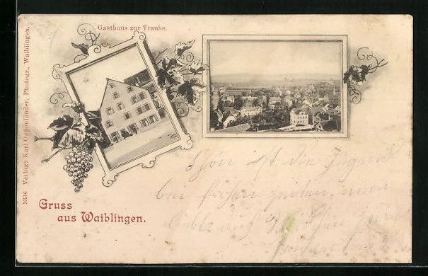 AK Waiblingen, Gasthaus zur Traube Gebäude, Ortsansicht aus der Vogelschau