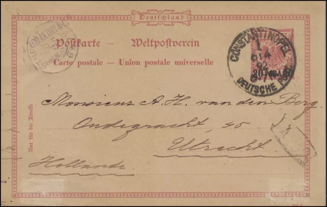 Postkarte P 3 Germania 20 Para DV 291 f, CONSTANTINOPEL DEUTSCHE POST 6.4.1892