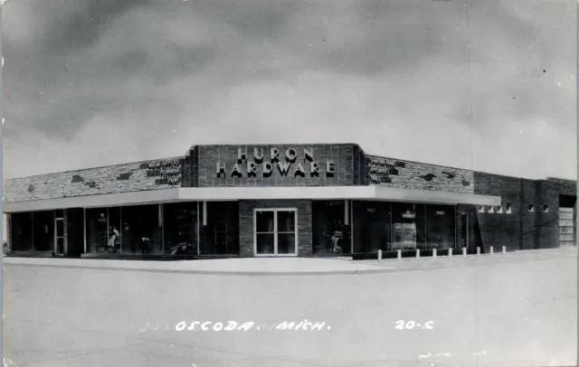 Vintage Michigan MI RPPC Photo Postcard Huron Hardware Oscoda Iosco County