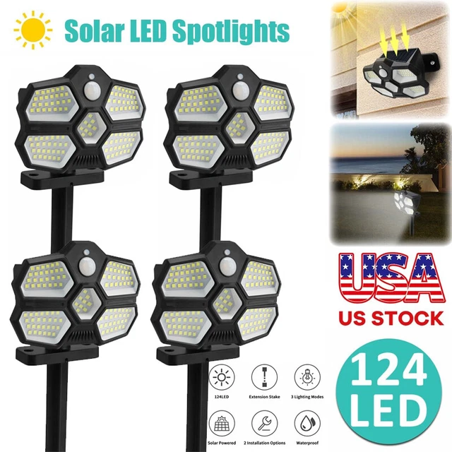 4X Solar Spotlight Landscape Flood Light 124LED Outdoor Garden Pathway Wall Lamp