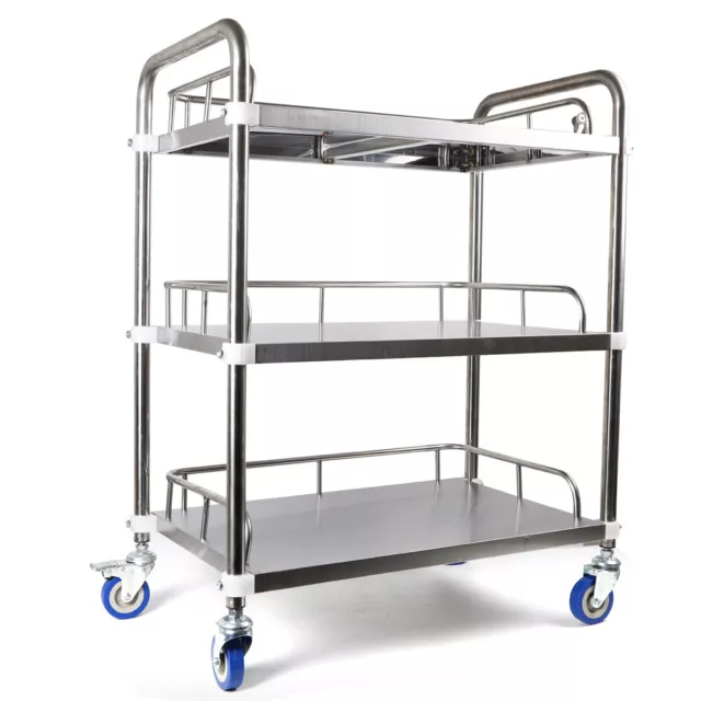 Three-Layer Medical Lab Trolley Dental Clinic Serving Cart with Lockable Wheel