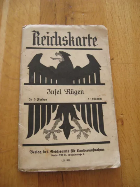 alte Landkarte Reichskarte der Insel Rügen in 3 Farben von 1937