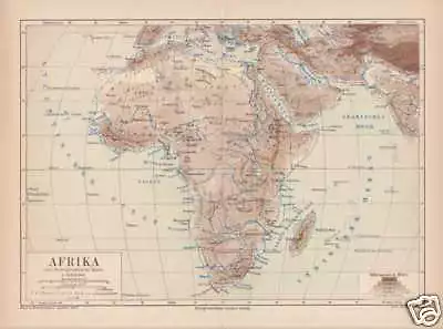 AFRIKA Flüsse Gebirge physikalische LANDKARTE von 1874