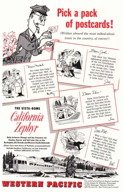 1953 California Zephyr: Western Pacific Postcards Vintage Print Ad