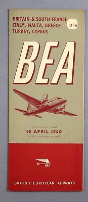 Bea British European Airways Malta Italy Greece Turkey Cyprus Timetable Apr 1950