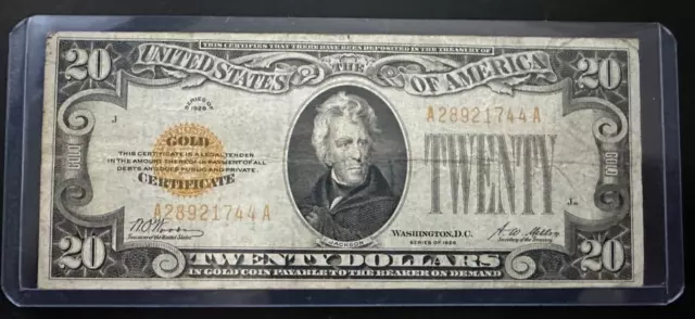 1928 $20 Twenty Dollars Gold Certificate U.s. Currency Note Very Fine