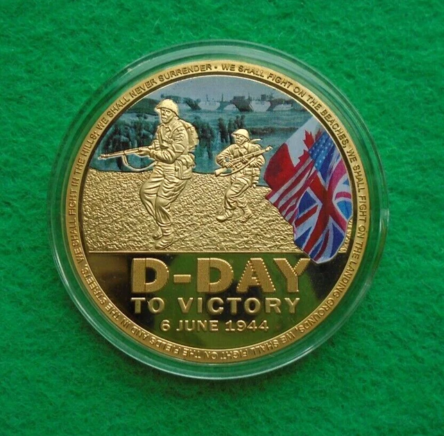 D-DAY TO VICTORY 6 June 1944 Commemorative Gold Plated Pad Print Medal/Coin