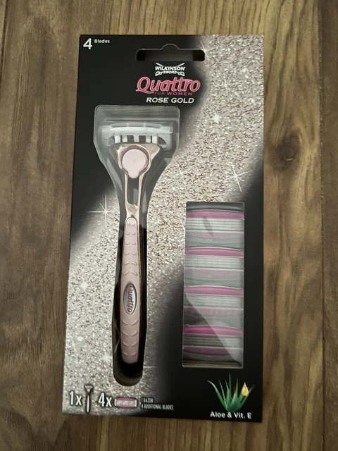 Wilkinson Schwert - Quattro für Damen Premium Metall Roségold Rasiergriff 5 Bl