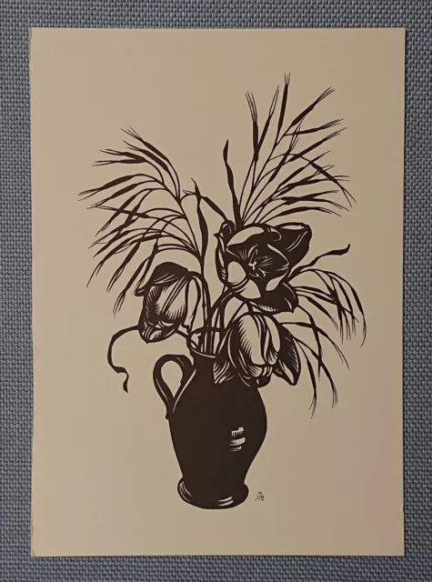 alte Ansichtskarte Blumenvase Blumen Scherenschnitt M. Dorothea Brockmann Kyrios