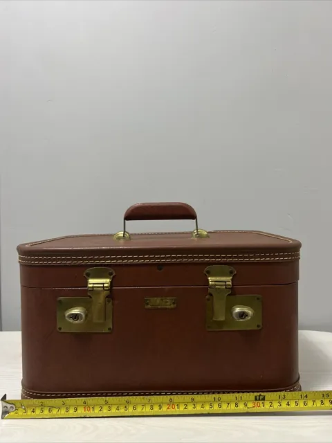 Vintage Brown Fine Luggage JC Higgins  Makeup Suitcase /Train Case / Home Decor