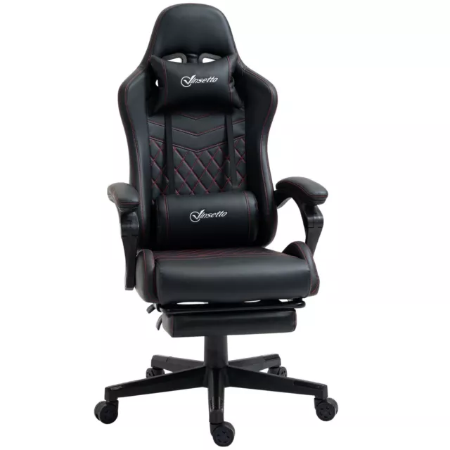 Racing Gaming Chair Faux Leather Gamer Recliner Home Office -  Black/Red