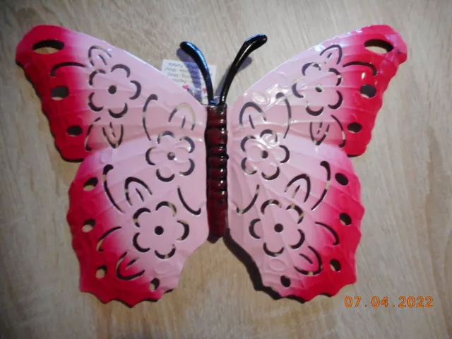 Deko Schmetterling  blau  Wanddekoration Metall rot ca. : 30 cm mit Aufhänger