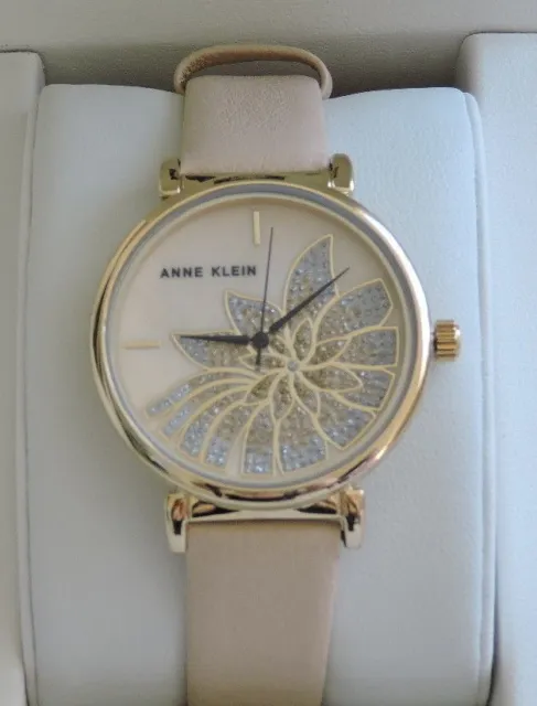 Anne Klein Women's Gold-Tone Blush Flower Leather Watch NWT