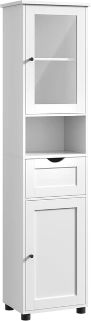 Mobile Da Bagno A Colonnina EUGAD - 160cm, 2 Cassetti, 3 Scomparti, Bianco Lucido, In MDF E Metallo, Salvaspazio - Foto 7