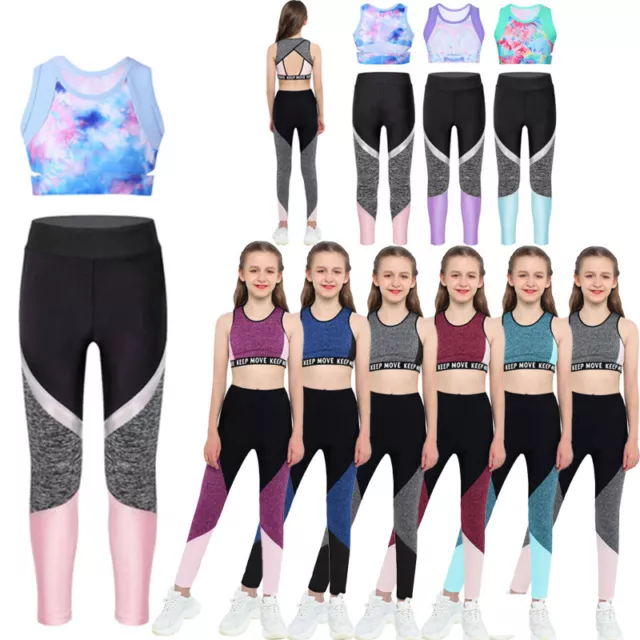 Set Abbigliamento Bambini Ragazze Allenamento Palestra Acitvewear Crop Top Pantaloni Atletici SetS Danza