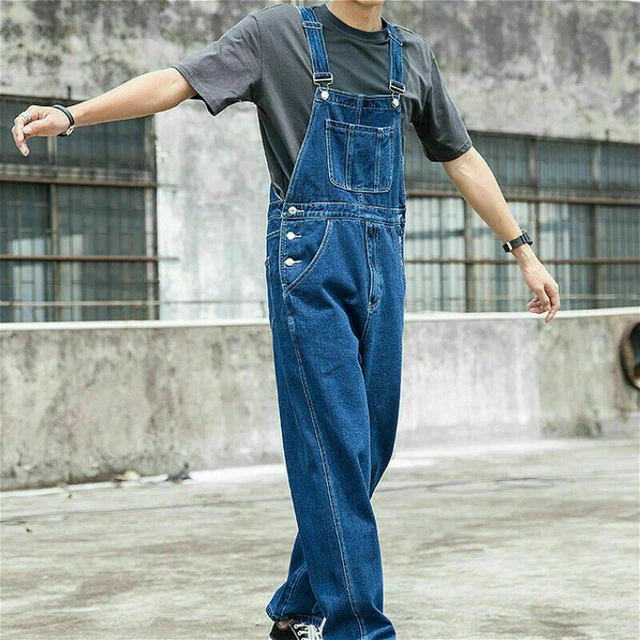 Herren Denim Latzhose Overall Jeans Locker Mit Taschen Hose Arbeitshose Blau DE