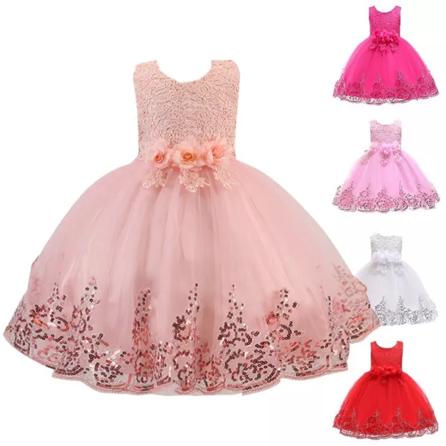 ❤️ Baby Girl Pageant Lace Dress Toddler Party Bowknot Gown Dress With Headwear