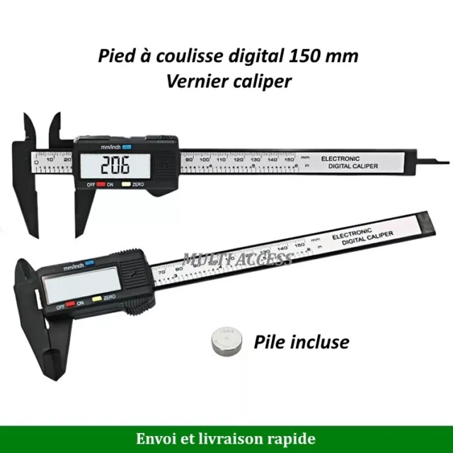 Pied à Coulisse digital LCD numérique 150mm micromètre Vernier Caliper + Pile