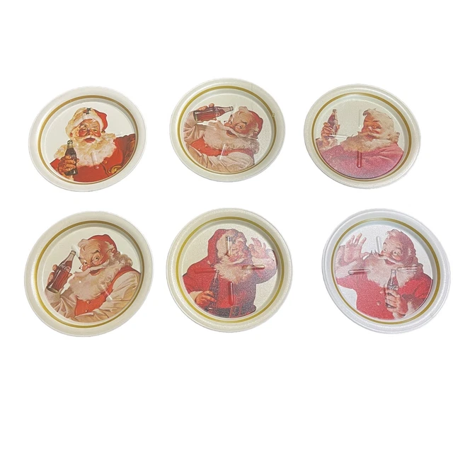 Coca Cola SANTA CLAUS Coaster Set of 6 Metal Tin 1980s Coca-Cola Co.EXCELLENT