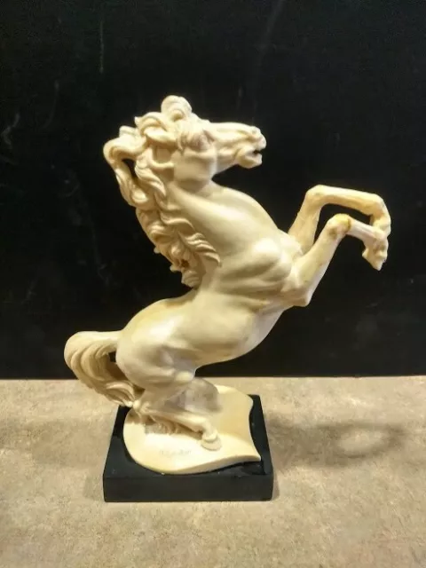 VINTAGE SIGNED A. Santini Alabaster Resin Rearing Horse Sculpture Italy