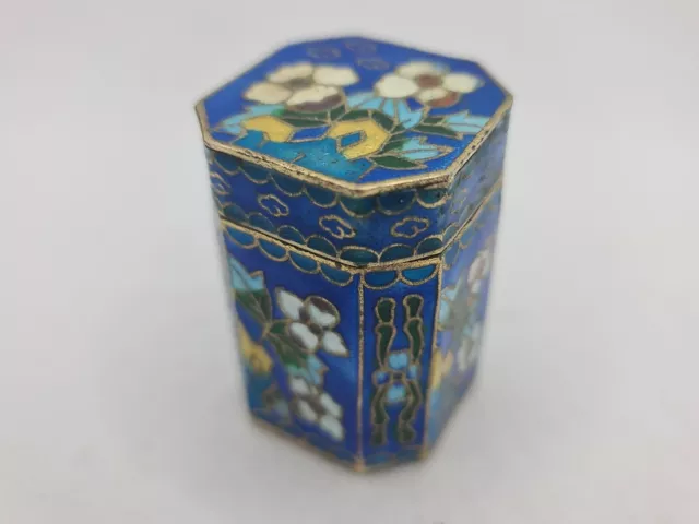 Vintage Cloisonné Enamel Shaped Trinket Box Chinese Floral Lidded Snuff Box Pot