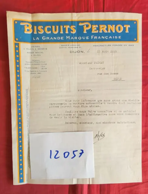 N° 12057 / Biscuits Pernot  /  lettre en tête  aout 1925
