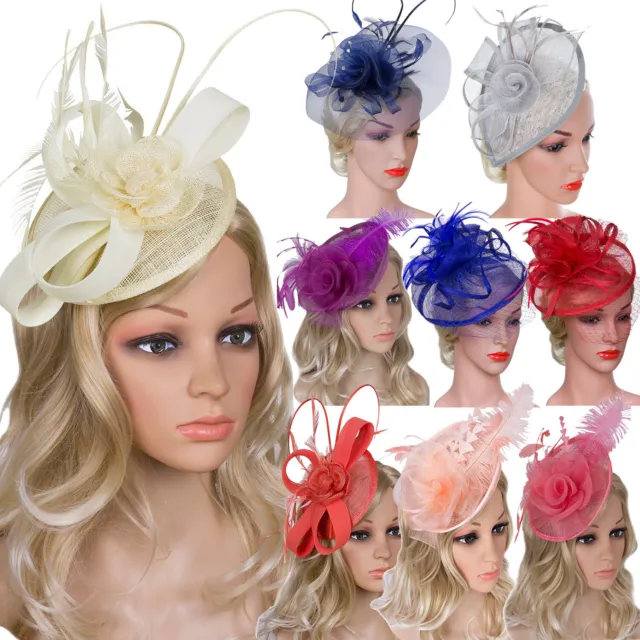 Women's Vintage Derby Fascinator Hat Pillbox Headband Feather Cocktail Tea Party