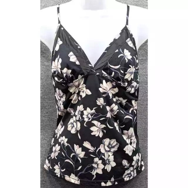 VINCE CAMUTO Camisole Top - Black, White Floral Print, Sheer Detail, Small