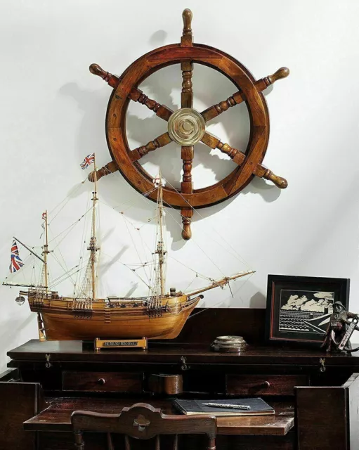 Handmade Nautical Black Wooden Ship Wheel 18 Inch Wall Vintage Collectible Decor
