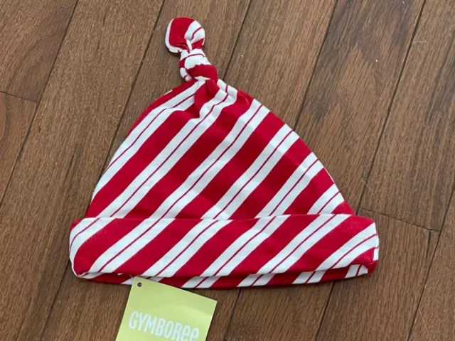 New Gymboree Infant Baby Red Candy Cane Striped Beanie Hat Size 0-3 months